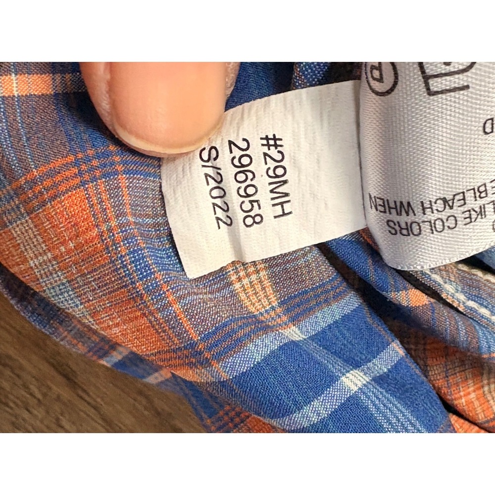 Orvis Mens XXL Active Fit Short Sleeve Plaid Western Snap Shirt Blue Orange - Picture 6 of 8